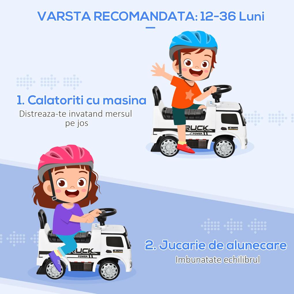 HOMCOM Mașină Ride-on pentru Copii 12-36 Luni Împingere Bambi Volan Lumini Sunete Licență Mercedes Alb | Aosom Romania
