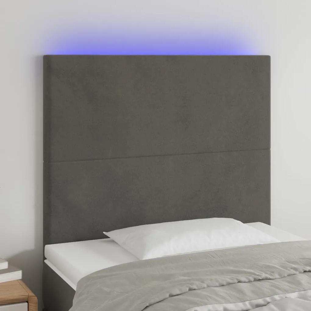 3122187 vidaXL Tăblie de pat cu LED, gri închis, 100x5x118/128 cm, textil