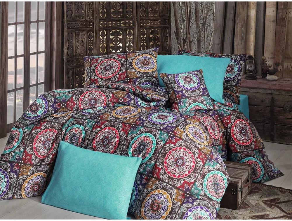 Lenjerie de pat cu cearșaf pentru pat dublu Nazenim Home Ashley Turquoise, 200 x 220 cm