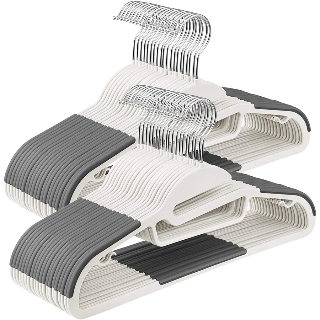 Umerașe din plastic, umerase antiderapante 50 buc, alb și gri închis | SONGMICS