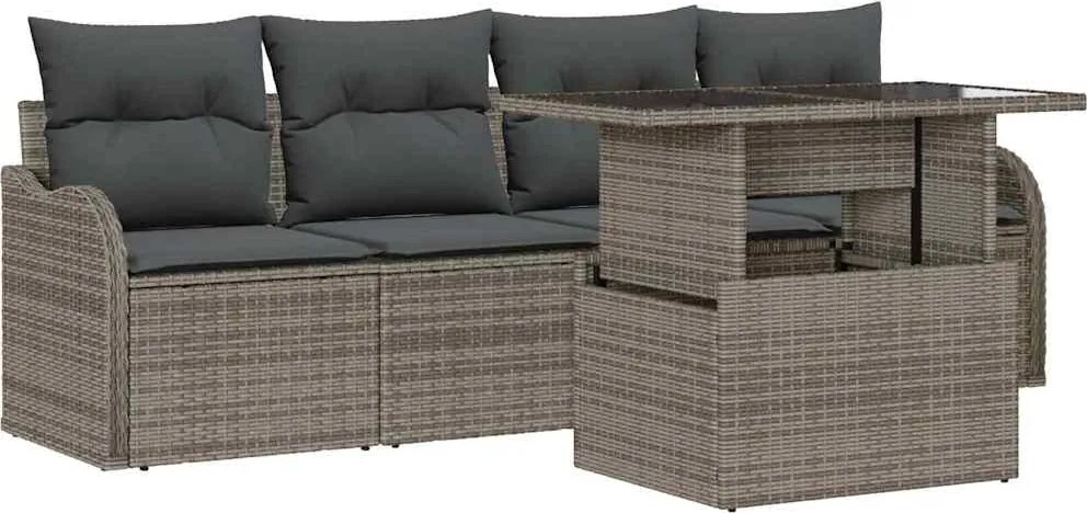 vidaXL Set de canapele pentru grădină cu pernă 5 pcs Gri Poli Rattan