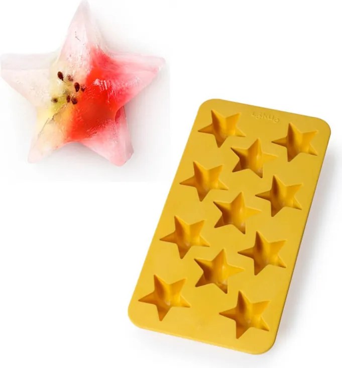 Forma cuburi de gheata cu capac Lekue 1010245, 23x11,8x3 cm, 11 stele, Stearin, -40°C / +60°C, Galben