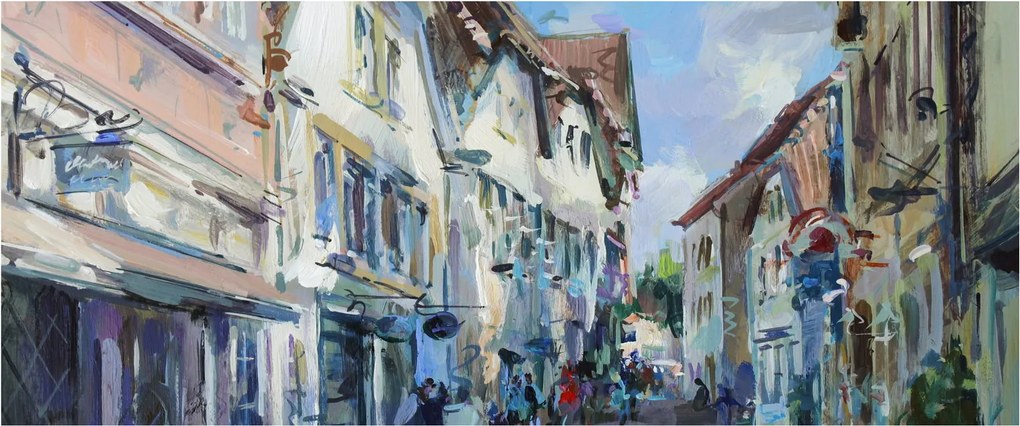 Tablou - Strada orașului vechi, pictură acrilică (120x50 cm)