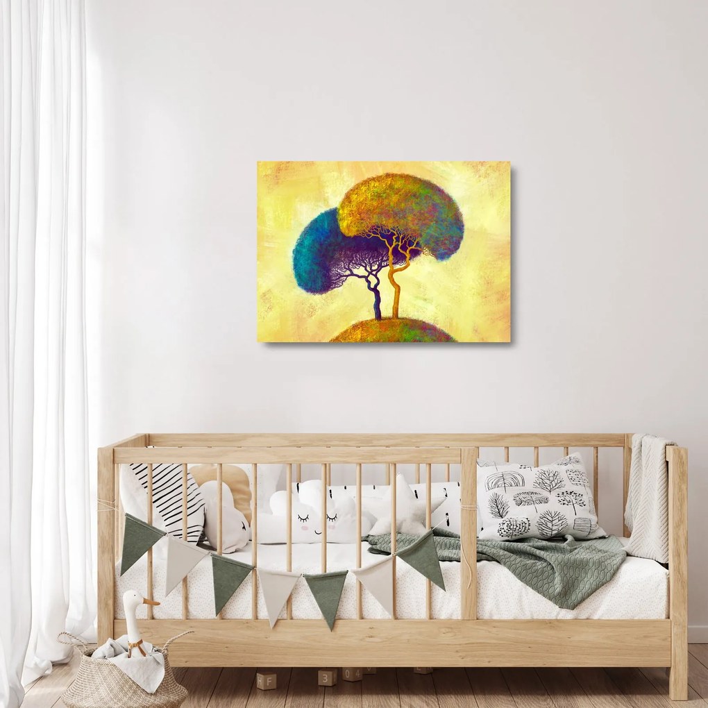 Tablou pe sticlă - Copaci în deal (70x50 cm)