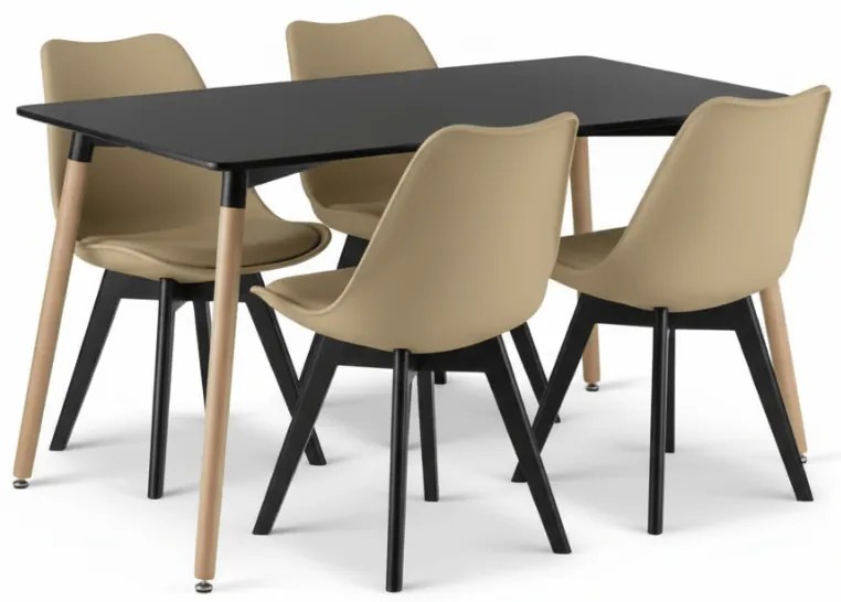 Set de masa 1 + 4, masa neagra ADRIA 120x80 cm + scaun bej BALI MARK cu picioare negre