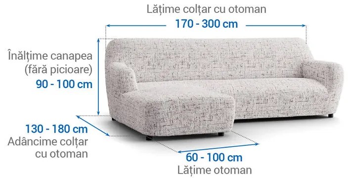 Huse bielastice VITTORIA smântânii canapea cu otoman stânga (l. 170 - 300 cm)