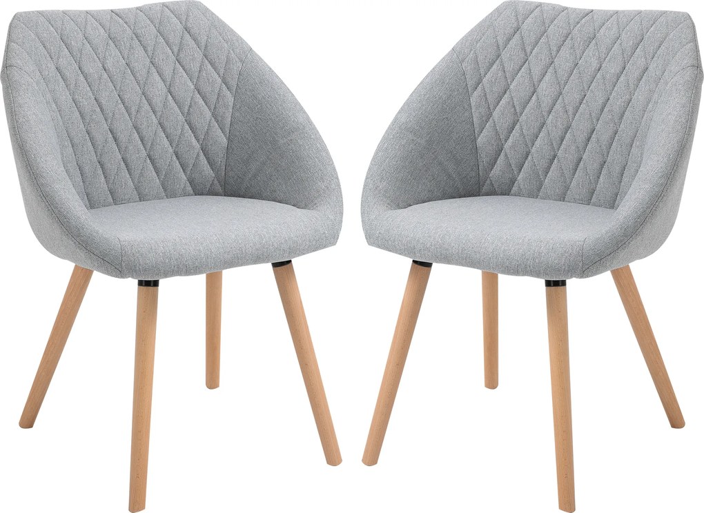 HOMCOM Set de 2 Scaune de Dining Design scandinav, Picioare subtiri din lemn de fag, Scaun cu spătar și brațe ergonomice, Gri | Aosom Romania