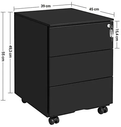 Dulap inchidere cu cheie, Songmics, 39 x 45 x 55 cm, 3 sertare, OFC63BK, Negru