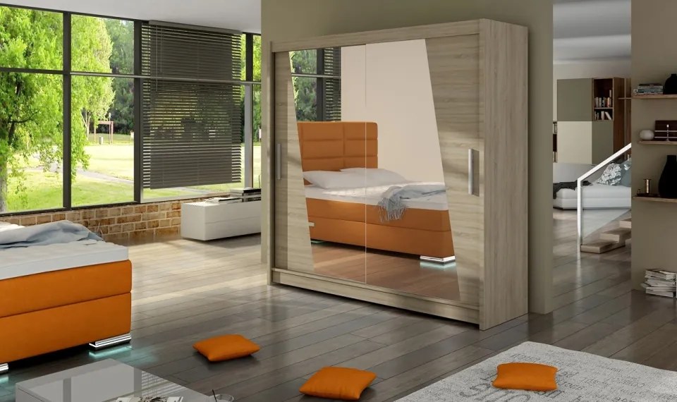 Dulap cu usi glisante si oglinda 180x200 cm, Preto, ADRK Furniture (Culoare: Sonoma)