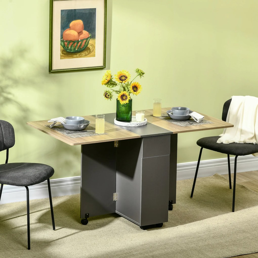 Masa Pliabila Dreptunghiulara HOMCOM din PAL, cu 2 Sertare Dulap 6 Roti, Design Practic, Maro | Aosom Romania