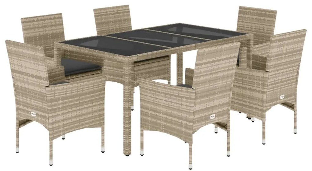 3278576 vidaXL Set mobilier grădină perne 7 piese gri deschis poliratan/sticlă