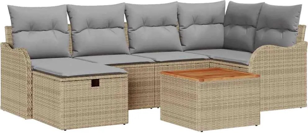 vidaXL Set de canapele pentru grădină cu pernă 7 pcs Bej Rattan poli