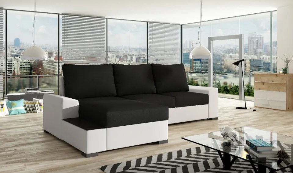 Coltar extensibil, cu spatiu pentru depozitare, 245x160x90 cm, Negro L02, Eltap (Culoare: Gri deschis texturat / Gri inchis piele)