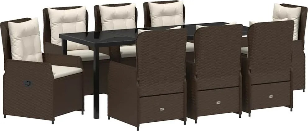 vidaXL Set de masă pentru grădină 9 pcs Maro poliratan