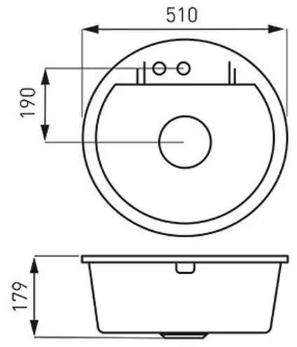 Chiuveta granit Ferro, Mezzo II, rotunda, 1 cuva, 510 mm, grafit