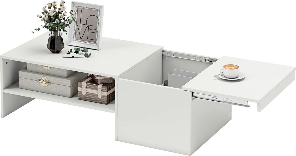 HOMCOM Masă de cafea reglabilă, șine metalice, PAL, tampoane de protecție, Alb | Aosom Romania