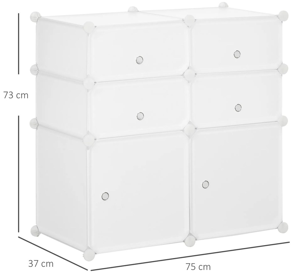 HOMCOM Dulap Modular pentru Haine și Pantofi din 6 Cuburi, Design Practic, 75x37x73 cm, Alb | Aosom Romania