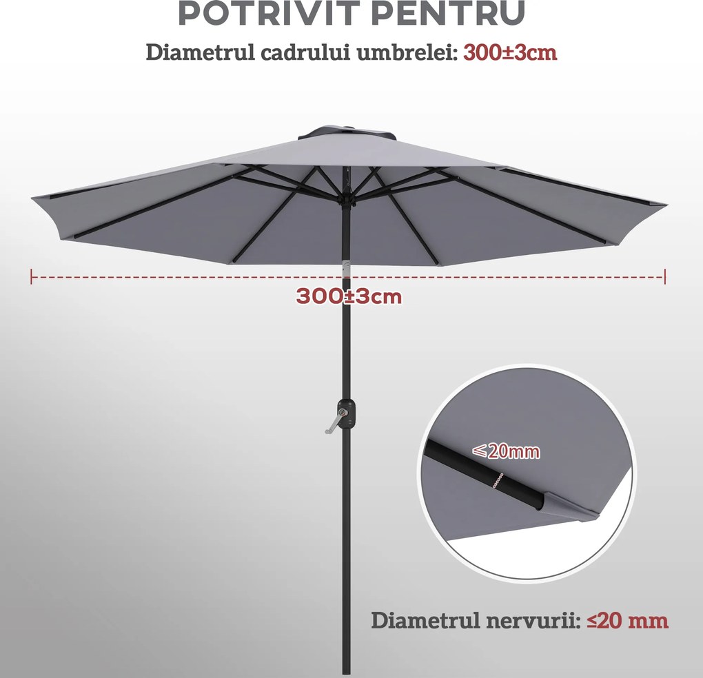 Outsunny Copertină de Rezervă pentru Umbrelă cu Priză de Aer, Rezistentă la UV și Apă, Ø295 cm, Gri | Aosom Romania
