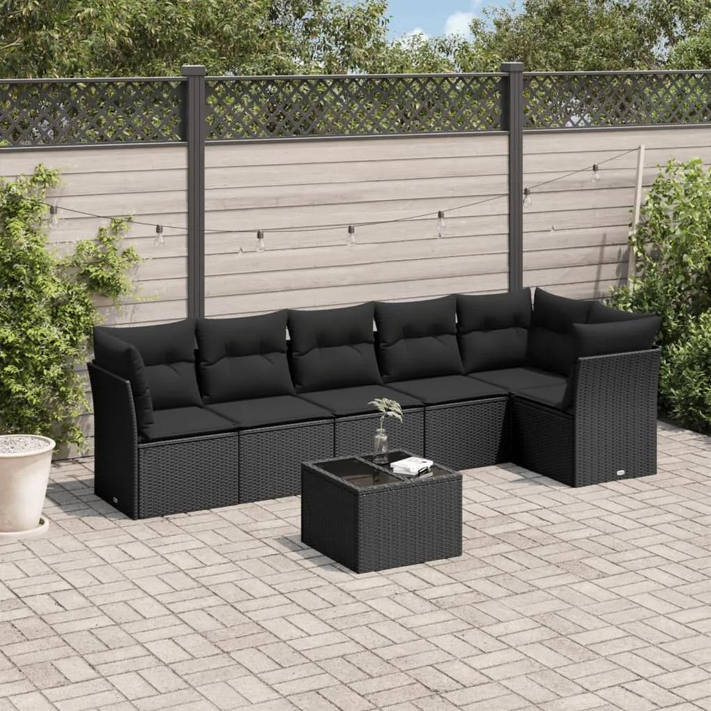 3249504 vidaXL Set canapele de grădină cu perne, 7 piese, negru, poliratan