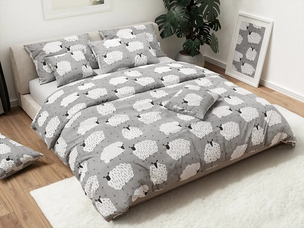 Lenjerie de pat creponata WHITE SHEEPS gri Dimensiune lenjerie de pat: 70 x 90 cm | 140 x 200 cm
