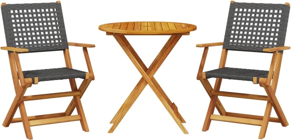 vidaXL Set mobilier bistro, 3 piese, negru, poliratan și lemn masiv