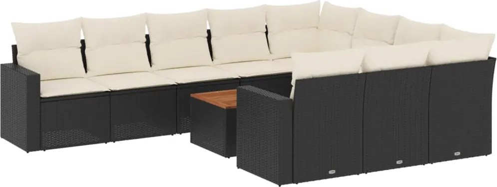 vidaXL Set canapele de grădină cu perne, 11 piese, negru, poliratan