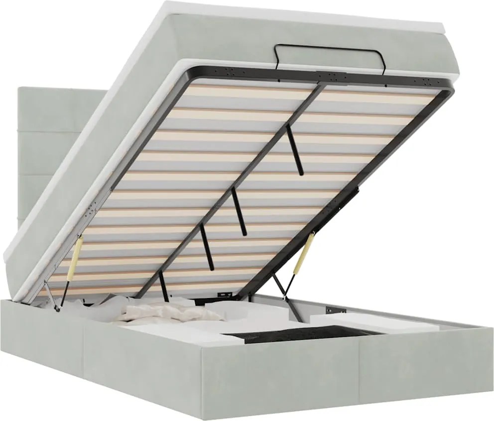 vidaXL Cadru de pat otoman cu saltele Gri deschis 120x200cm catifea