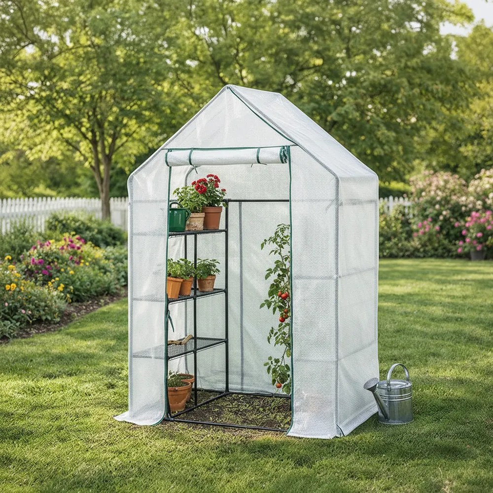 Seră de balcon 143x73x195 cm albă