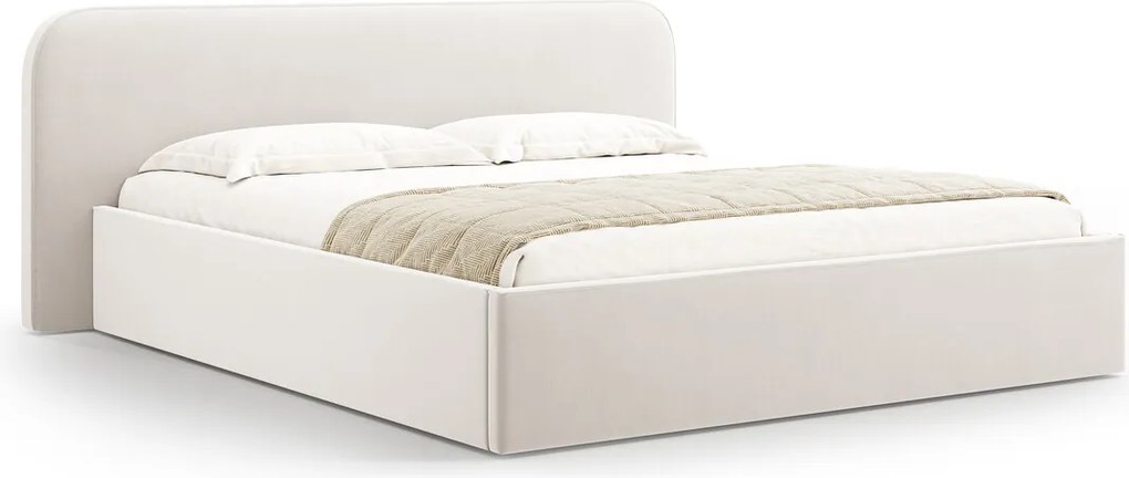 Pat tapitat cu somiera rabatabila si lada depozitare, 180x200 cm, Micadoni Home, Elizabeth-261, catifea, ivoriu