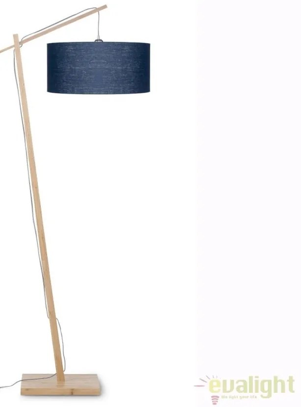 Lampadar din bambus si abajur din tesatura in, Andes natur/ albastru ANDES/F/4723/BD