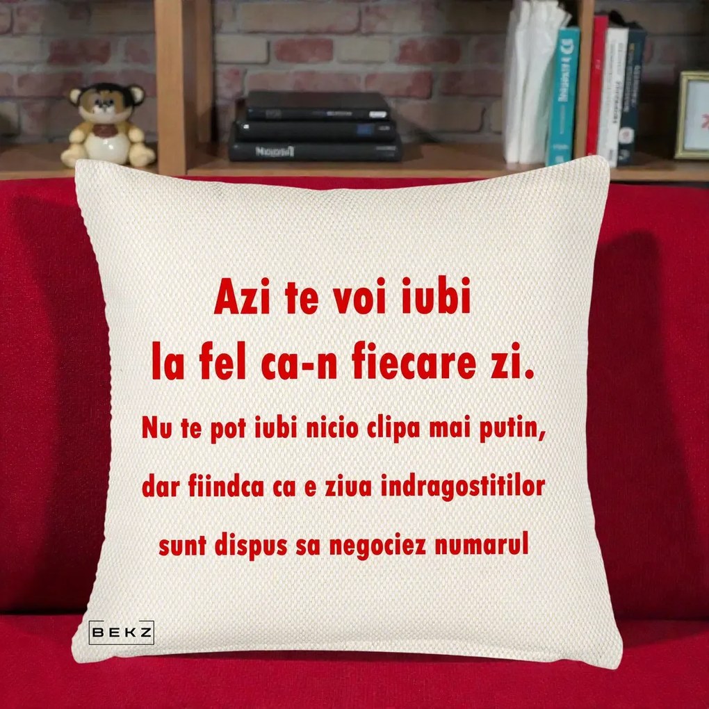 Cadou pentru Iubita - Perna Personalizata Azi Te Voi Iubi, 40x40 cm, Crem Reliefat, Husa Detasabila, Perna Inclusa, BEKZ®