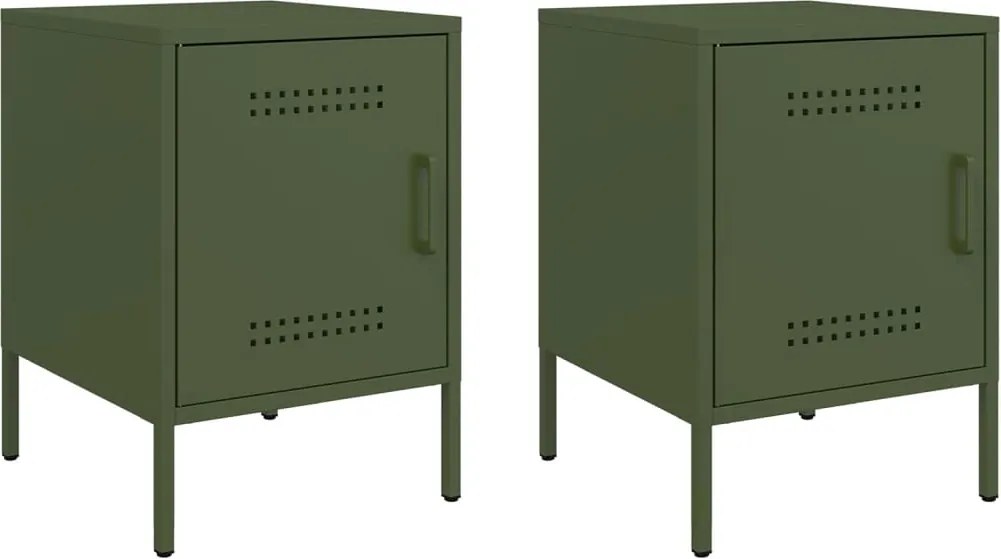 vidaXL Noptiere, 2 buc., verde olive, 36x39x50,5 cm, oțel