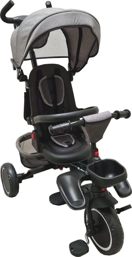 Tricicleta pliabila cu copertina Baby Care™ Folding Trike, Roti din spuma cauciucata EVA, Pedale si maner pentru parinti, Scaun reversibil cu rotire