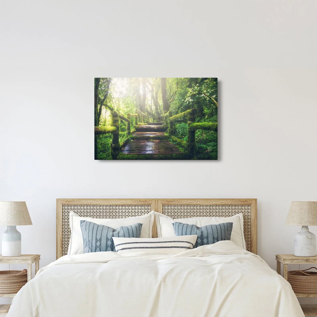 Tablou - trepte din lemn în pădure (90x60 cm)
