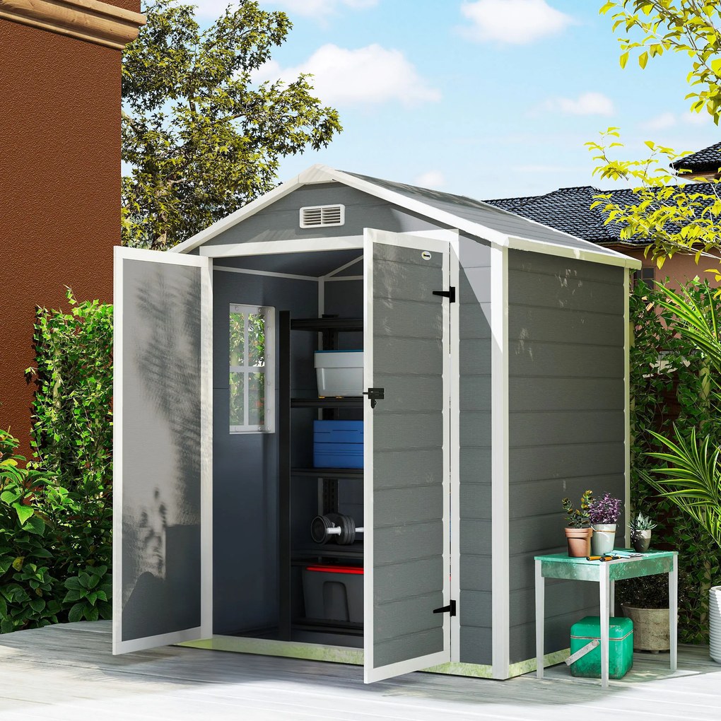 Outsunny Magazie Metalica pentru Gradina Gri Spatiu Depozitare Exterior | Aosom Romania