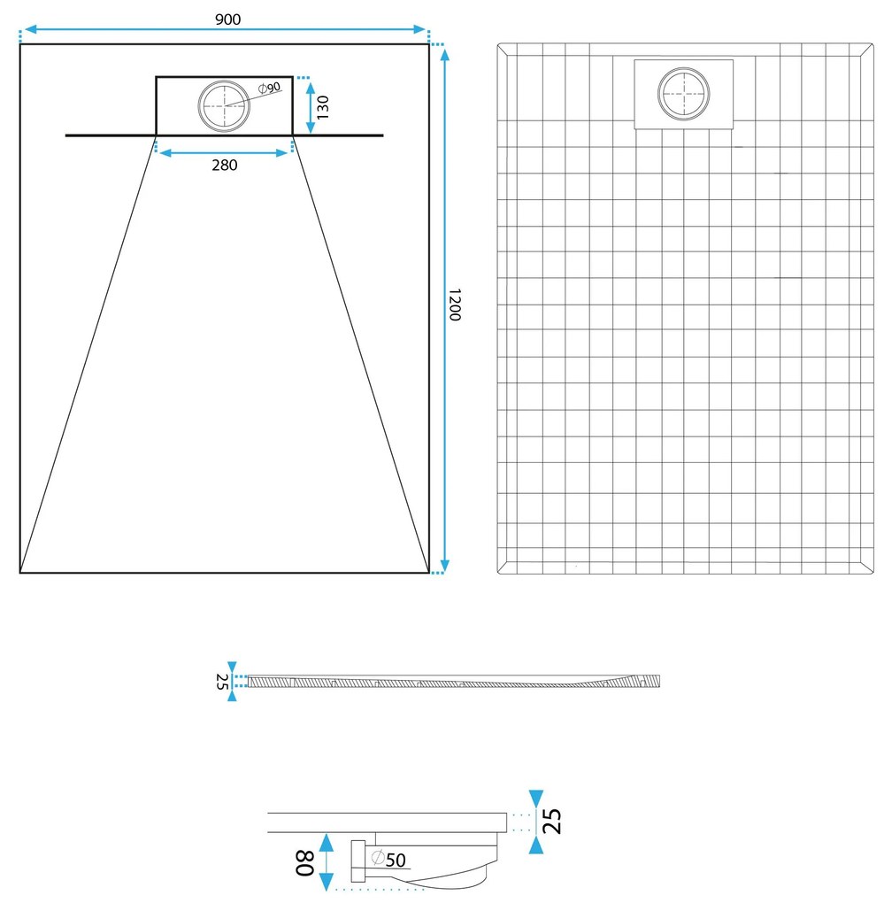 Cadita de dus Bazalt White 90x120