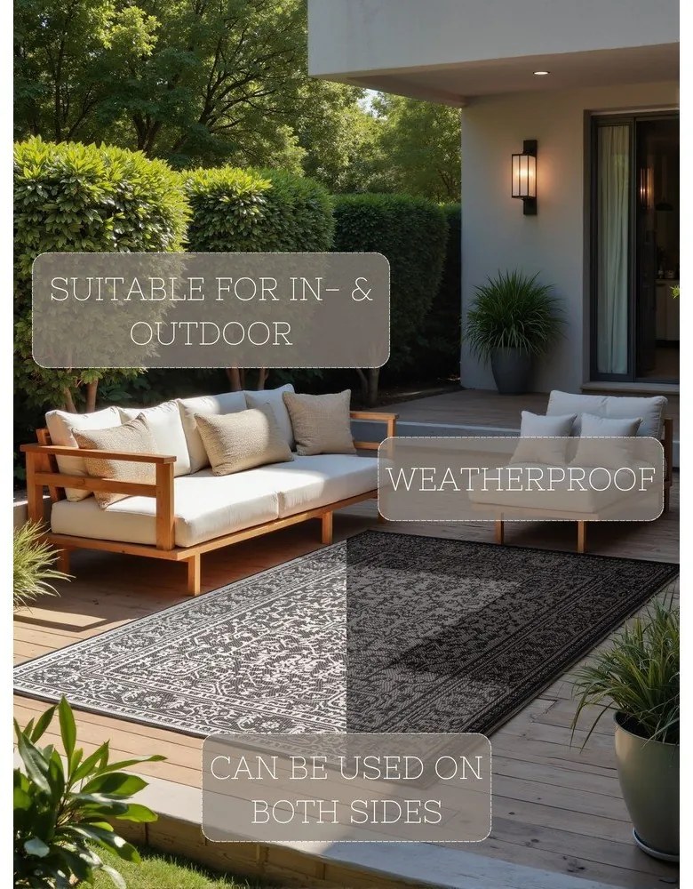 Covor pentru exterior și interior alb-negru 120x170 cm Duet Kona – NORTHRUGS