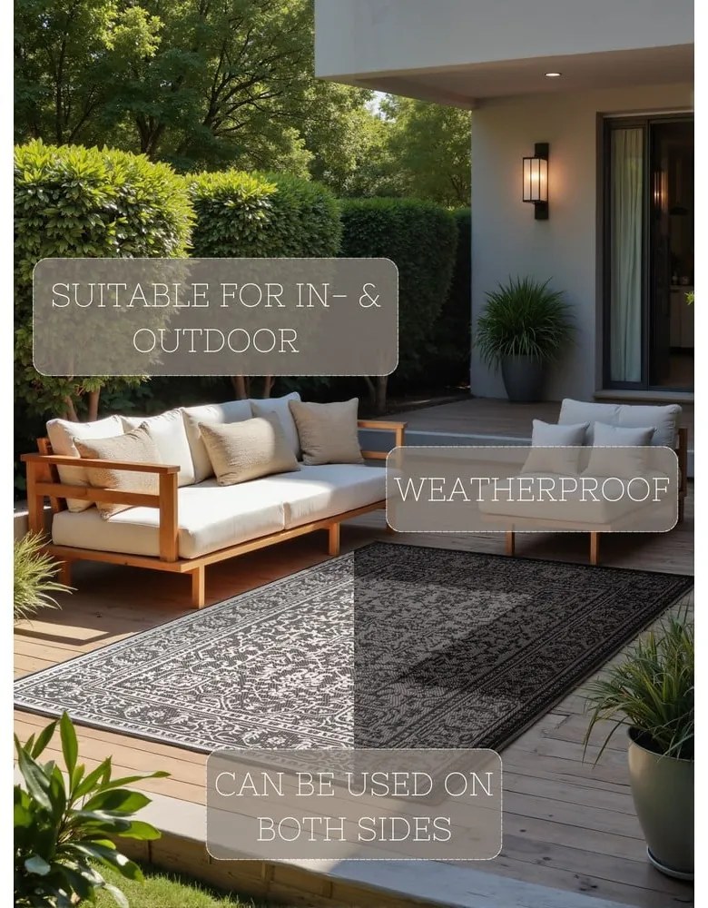 Covor pentru exterior și interior alb-negru 200x290 cm Duet Kona – NORTHRUGS