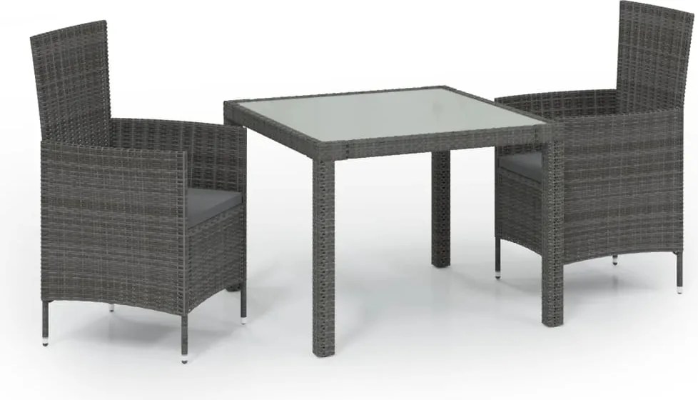 vidaXL Set mobilier de exterior cu perne, 3 piese, gri, poliratan