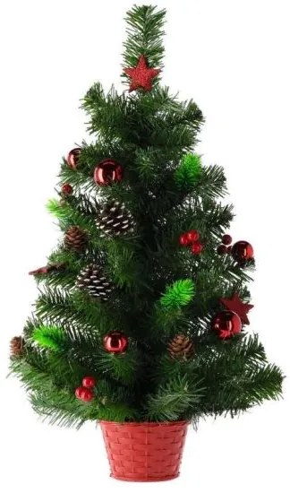 Decoratiune Craciun, brad in ghiveci, impodobit, verde si rosu, 60 cm, Chomik