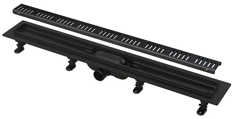Set rigola de dus cu capac, AlcaPlast, Simple, 75 cm, negru mat
