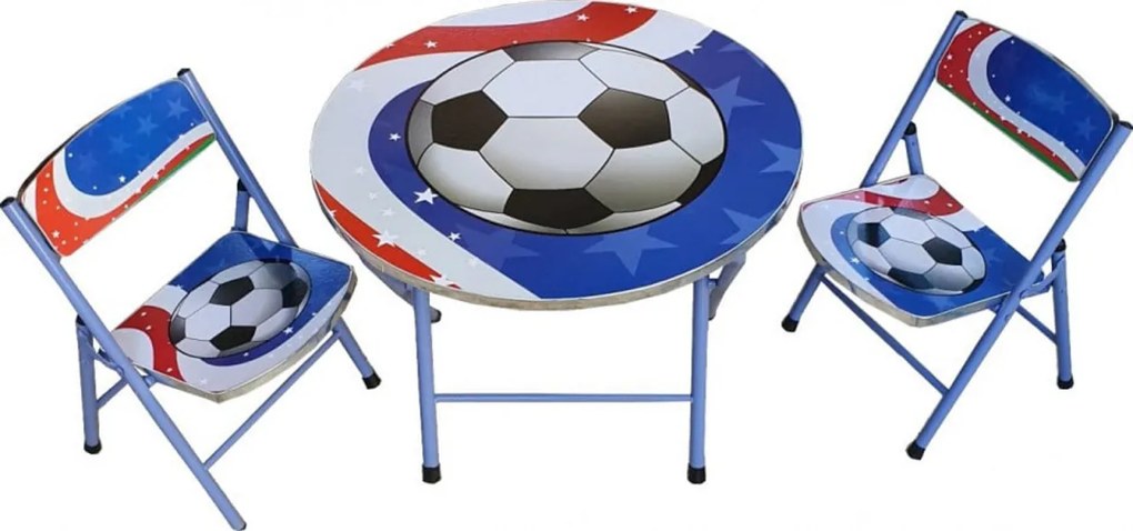 Masuta pliabila pentru copii din MDF Novokids™ Round folding table, Cu doua scaune pliabile, Diametru 60 cm, 2 niveluri de inaltime, Suprafata