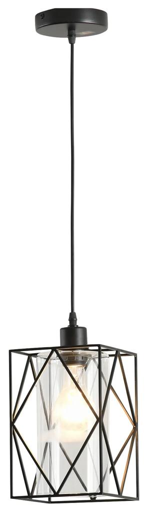 HOMCOM Lampadar Vintage Industrial, Iluminat de Tavan cu Cablu Reglabil, Design Retro pentru Camera de Zi 16x16x120 cm, Negru | Aosom Romania