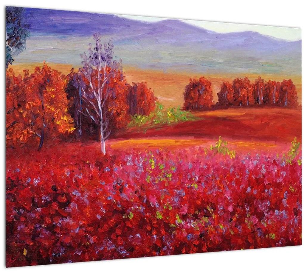 Tablou pe sticlă - Peisaj roșu (70x50 cm)