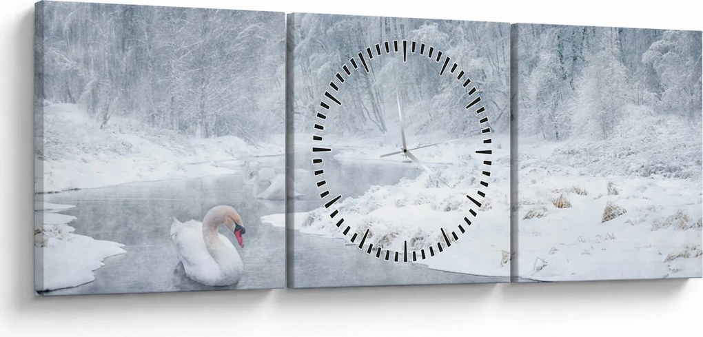 Tablou cu lebăde (cu ceas) (90x30 cm)