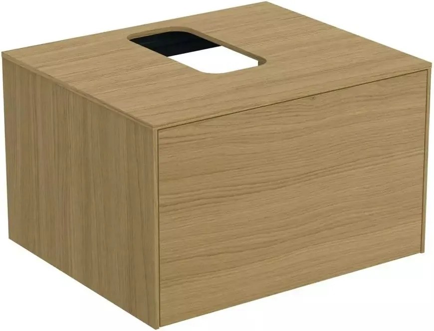 Dulap baza suspendat Ideal Standard Atelier Conca finisaj stejar deschis 1 sertar si blat cu decupaj central 60 cm