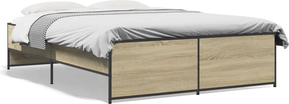 vidaXL Cadru de pat, stejar sonoma, 120x190cm, lemn prelucrat și metal