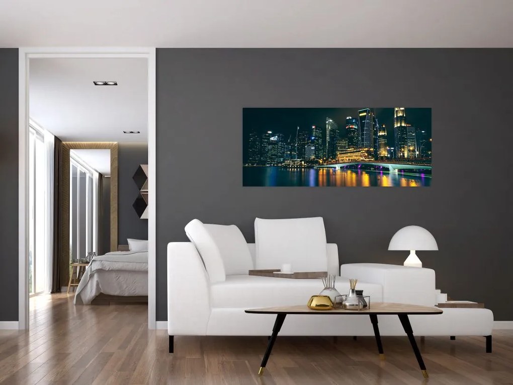 Tablou - Singapore noaptea (120x50 cm)