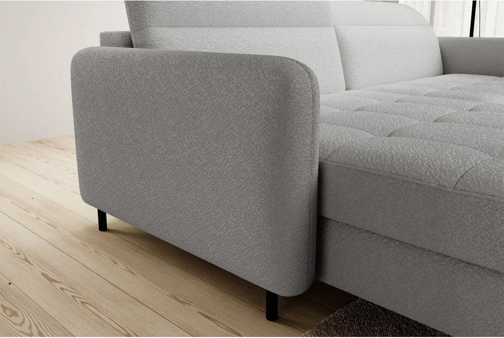 Colțar gri extensibil/cu spațiu de depozitare cu tapițerie din țesătură bouclé (cu colț pe partea stângă/cu șezlong) Gomsi – ELTAP