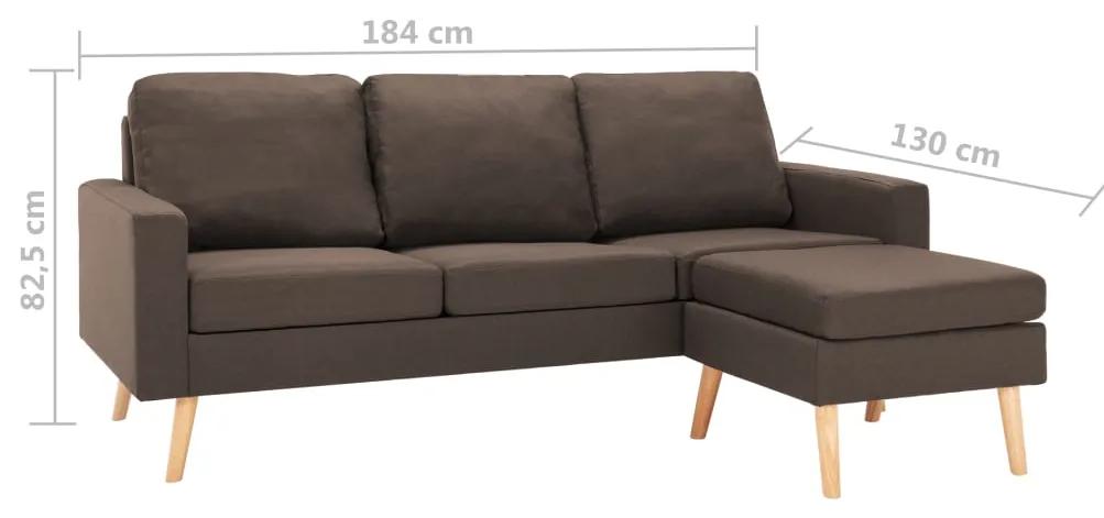 Canapea cu 3 locuri si taburet, maro, material textil Maro